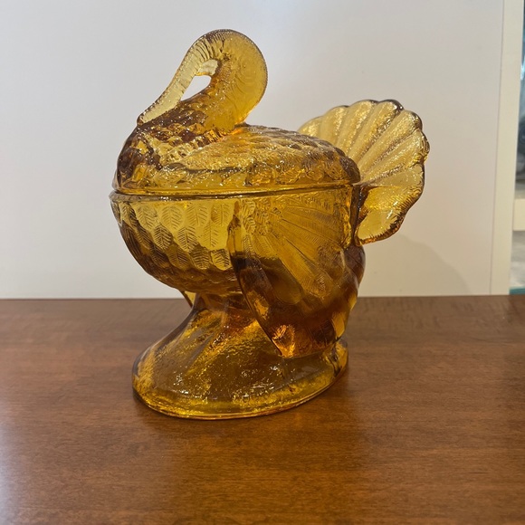 Vintage Amber Glass LE Smith Turkey Candy Dish - Picture 7 of 7
